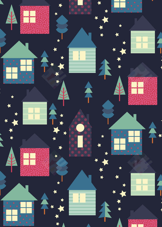 Christmas Houses Pattern by Fhiona Galloway for Pure Art Licensing Agency