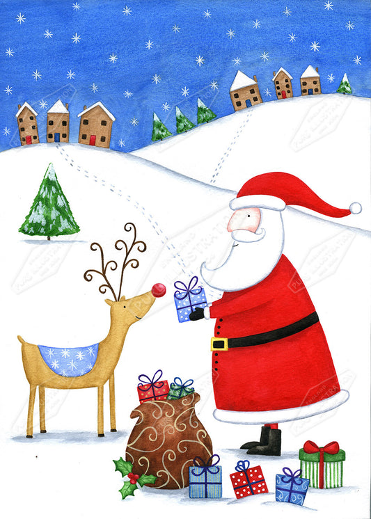 00025227AAI - Santa giving Reindeer gifts by Anna Aitken - Pure Art Licensing Design Studio