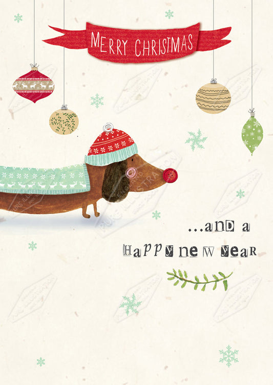 Hot Dog - Sausage Dog Christmas Card Design by Cory Reid for Pure Art Licensing Agency