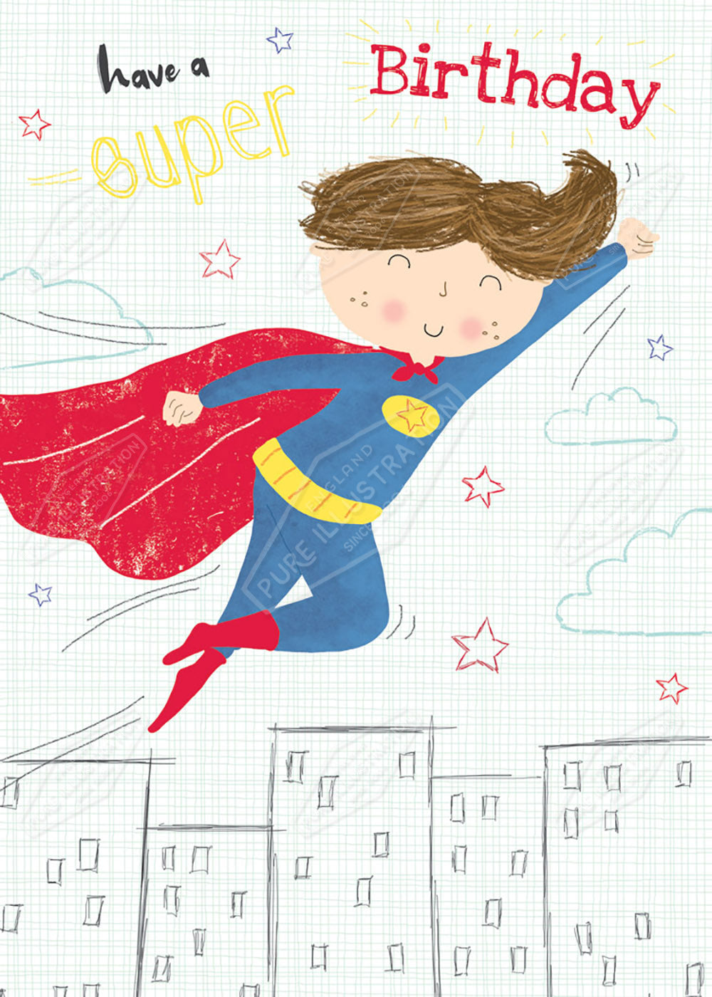 Superhero Birthday Greeting Card Design by Cory Reid for Pure Art Licensing Agency & Surface Design Studio