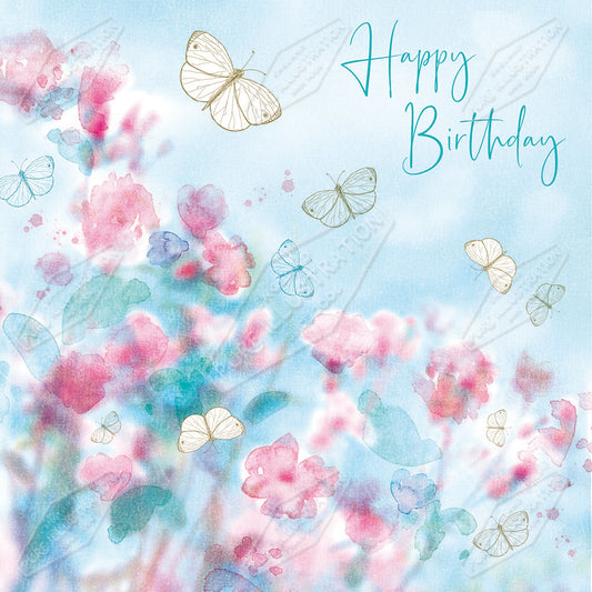 00034856CMI - Happy Birthday Butterflies & Flowers Greeting Card Design - Pure Art Licensing Agency