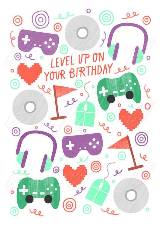 Gaming Birthday Greeting Card Design by Leah Brideaux for Pure Art Licensing & Surface Design Agency