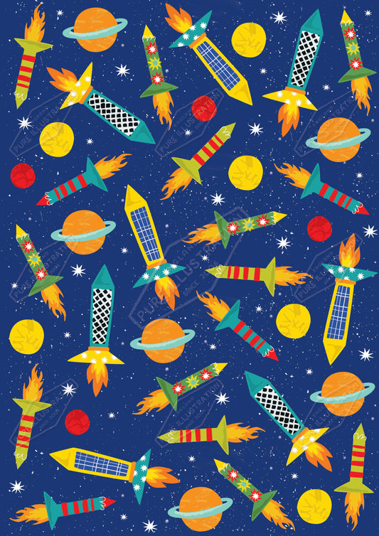 00035029IMC - Rockets & Planets Pattern Design by Isla McDonald for Pure Art Licensing Agency International Product & Packaging Surface Design 