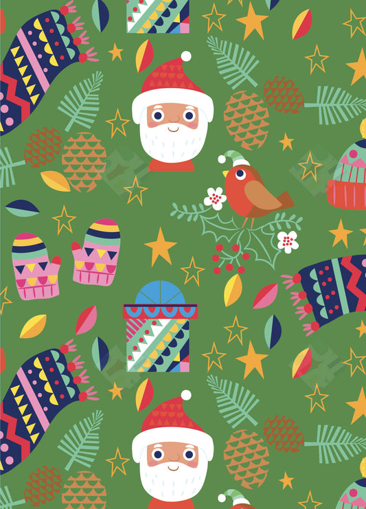 Santa and Scarves and Mittens Pattern by Fhiona Galloway for Pure Art Licensing Agency and Surface Design Studio