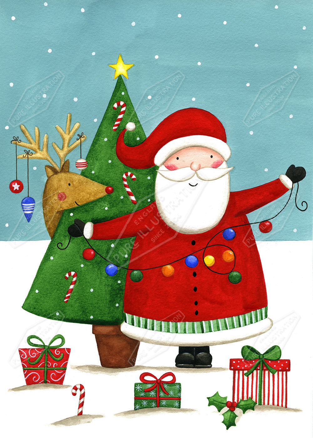00025231AAI - Santa Decorating Christmas Tree by Anna Aitken - Pure art Licensing Agency