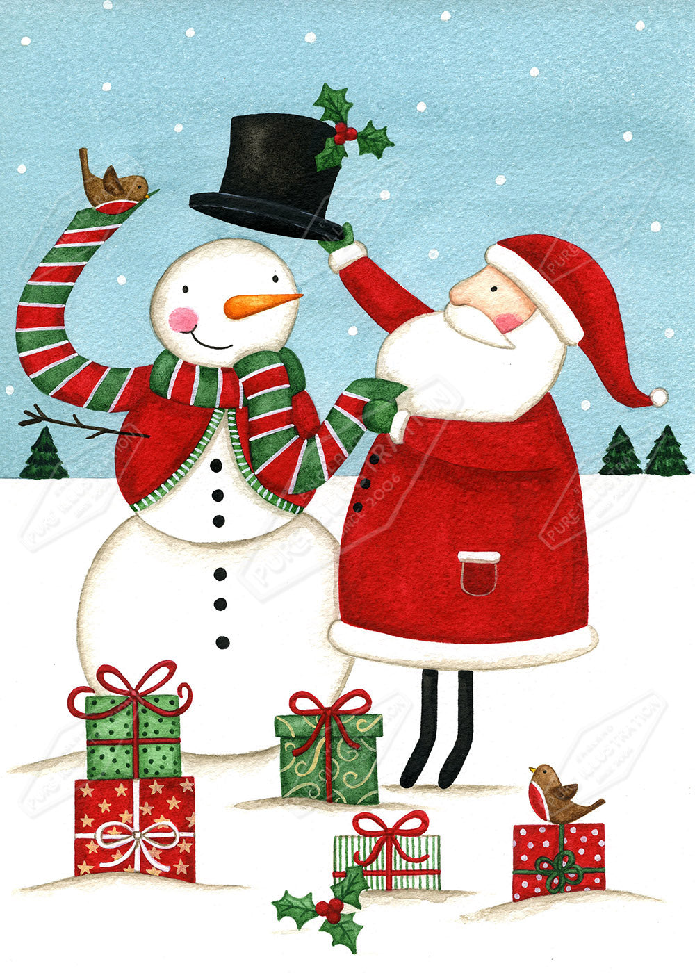 00025233AAI - Santa decorating Snowman by Anna Aitken - Pure Art Licensing Agents International