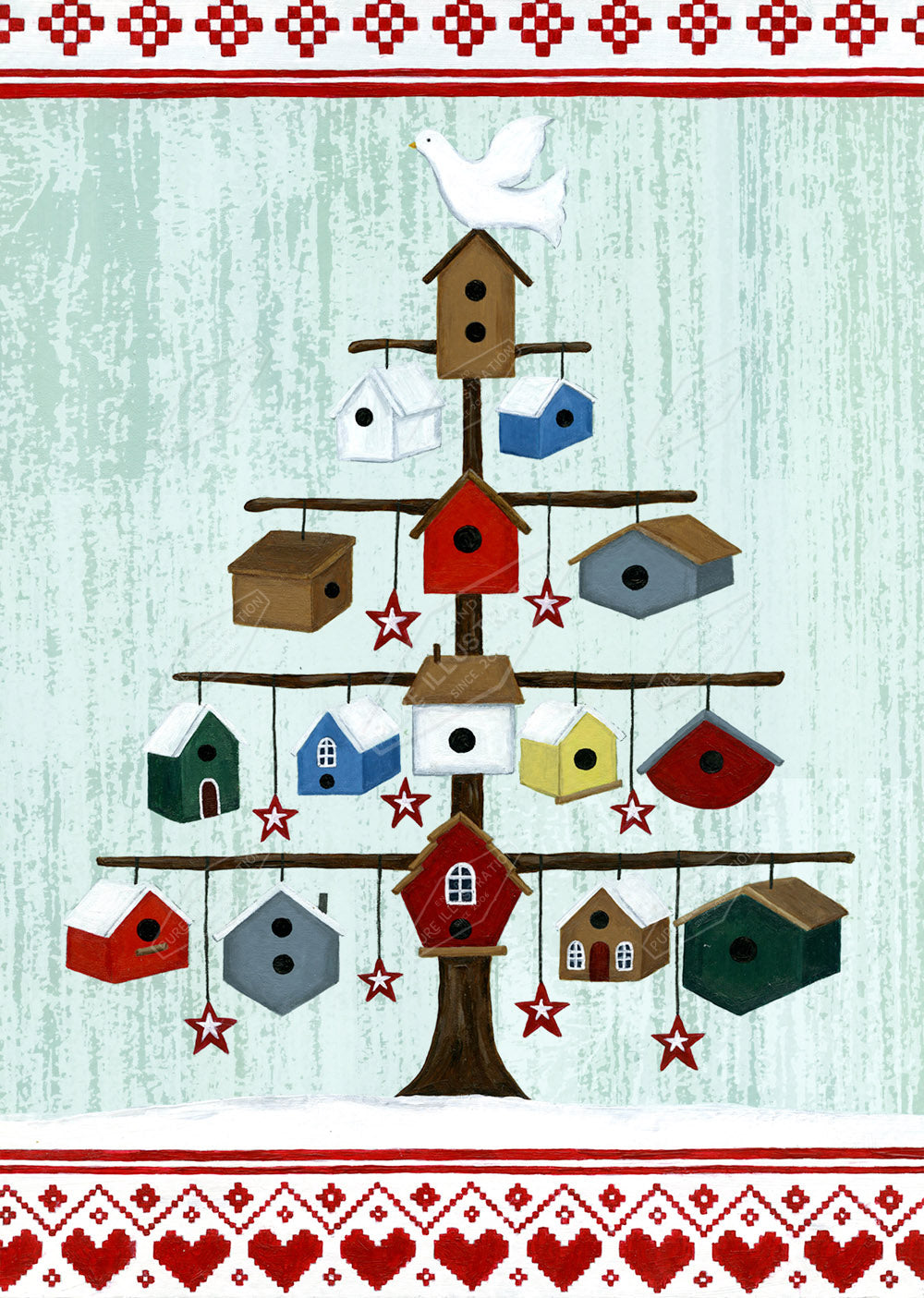 00026860AAI - New England Birdhouse Christmas Tree by Anna Aitken - Pure Art Licensing Agency