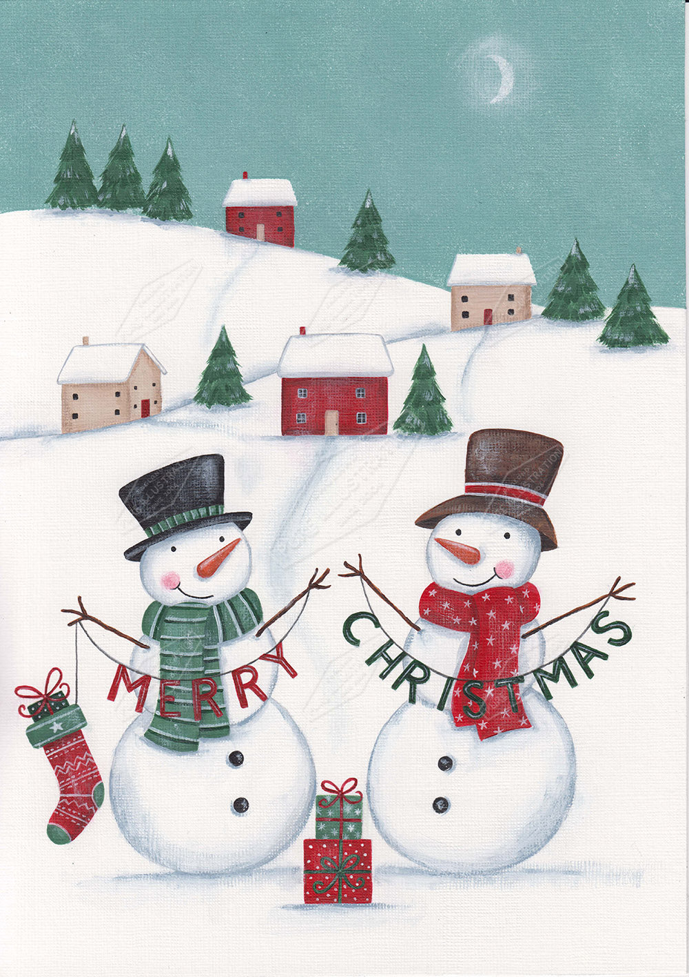 00028658AAI - Folk Christmas Snowmen by Anna Aitken - Pure Surface Design & Art Licensing Agency