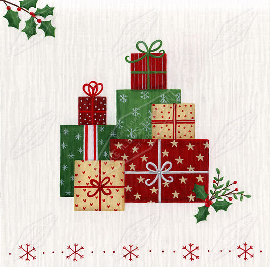 00029259AAI - Pile of Christmas Gifts Illustration by Anna Aitken - Pure art Licensing & Surface Design Agency