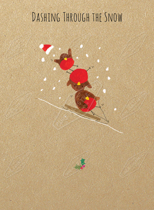 00029584CRE - Cute Sledging Robins Illustration by Cory Reid - Pure art Licensing & Surface Design Agency