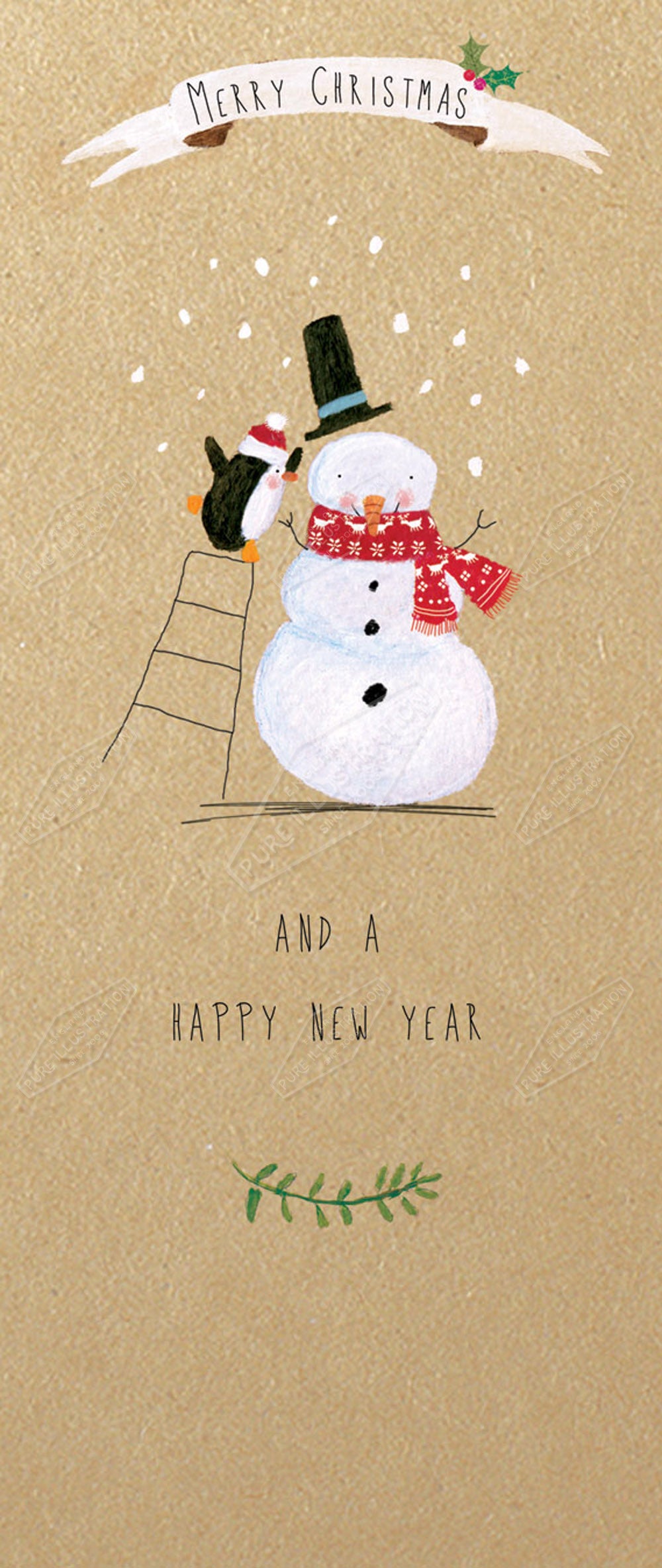 00029593CRE - Pengiun Decorating Snowman Illustration by Cory Reid - Pure Art Licensing Agency