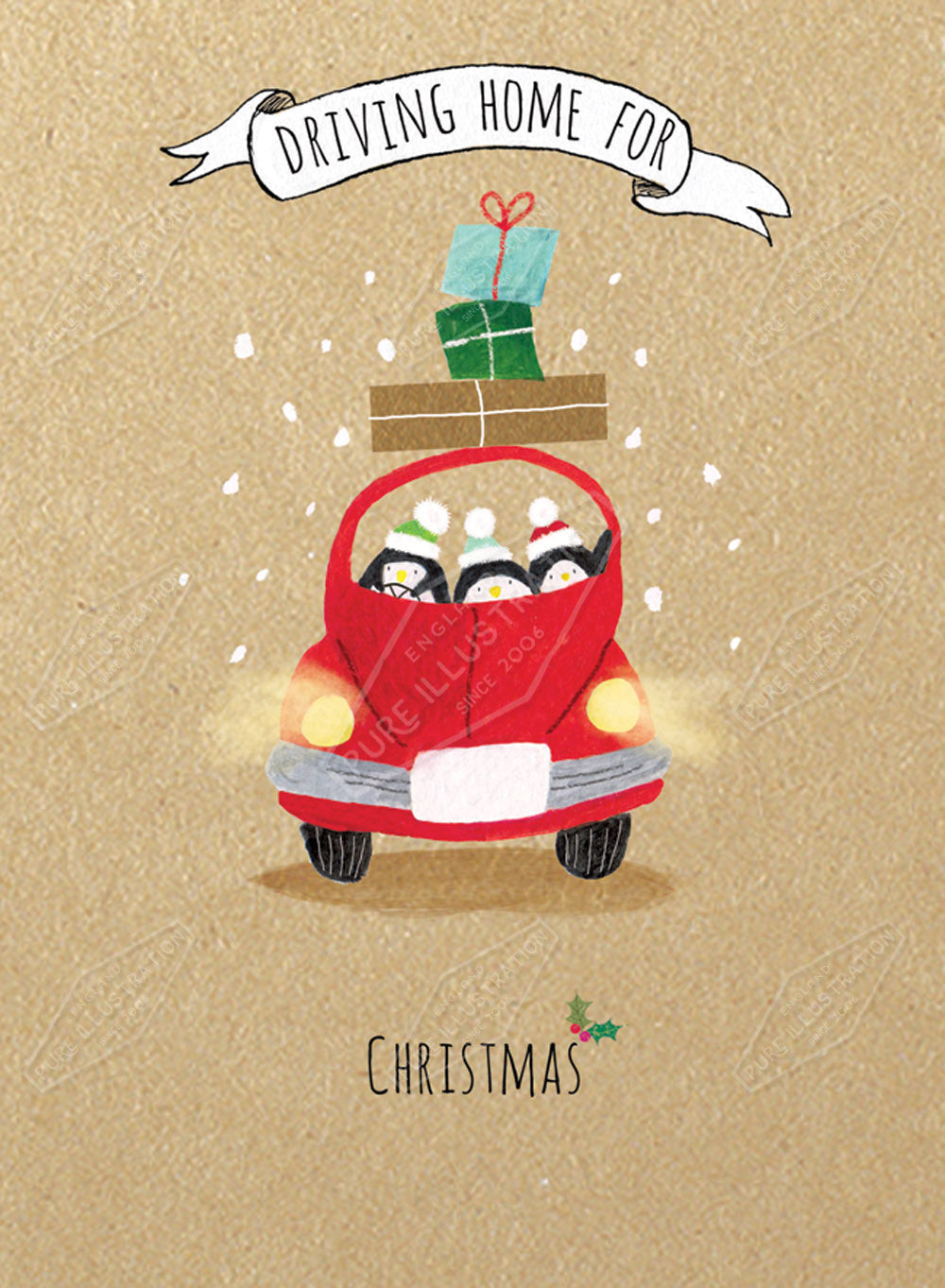 00029599CRE - Penguins Driving Home for Christmas Design by Cory Reid for Pure Art Licensing Agency