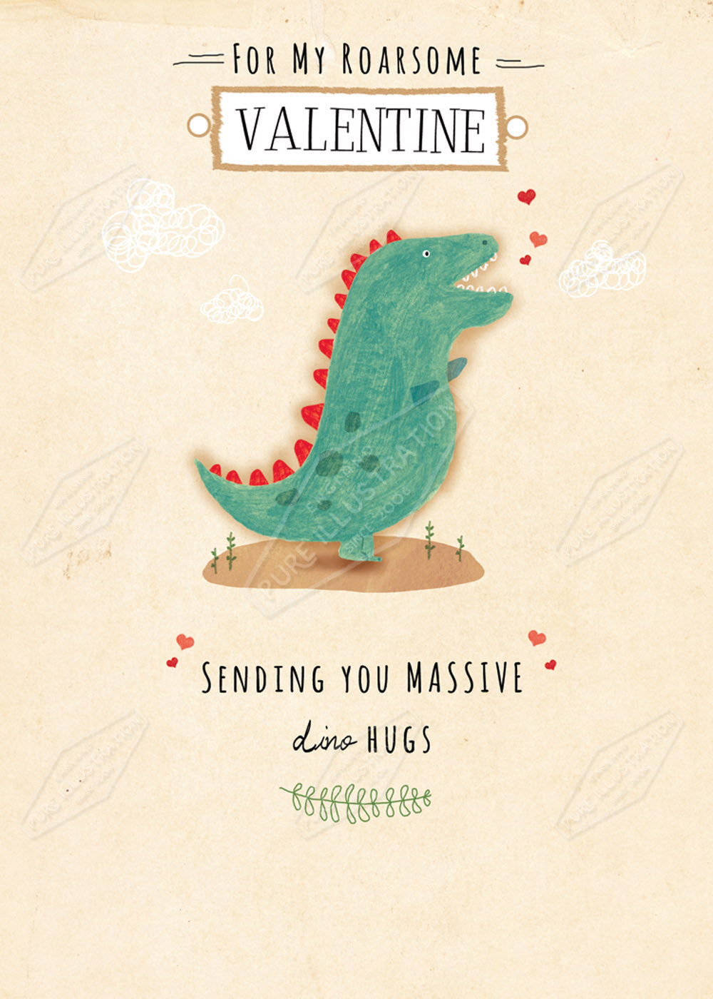 Cute Valentines Greeting Card Design with Dinosaur Joke by Cory Reid for Pure Art Licensing Agency International