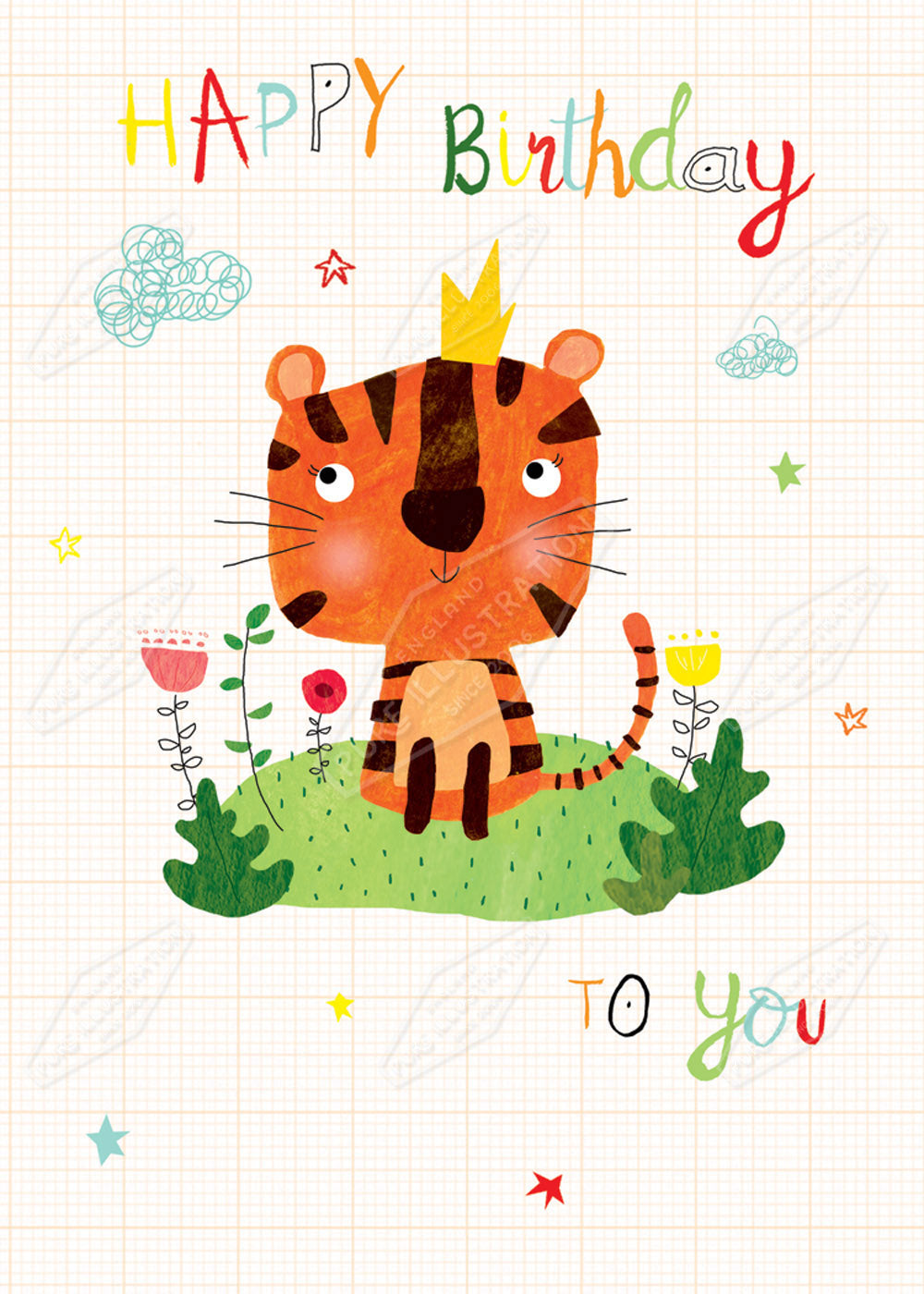Birthday Tiger Greeting Card Design by Cory Reid for Pure Art Licensing Agency & Surface Design Studio