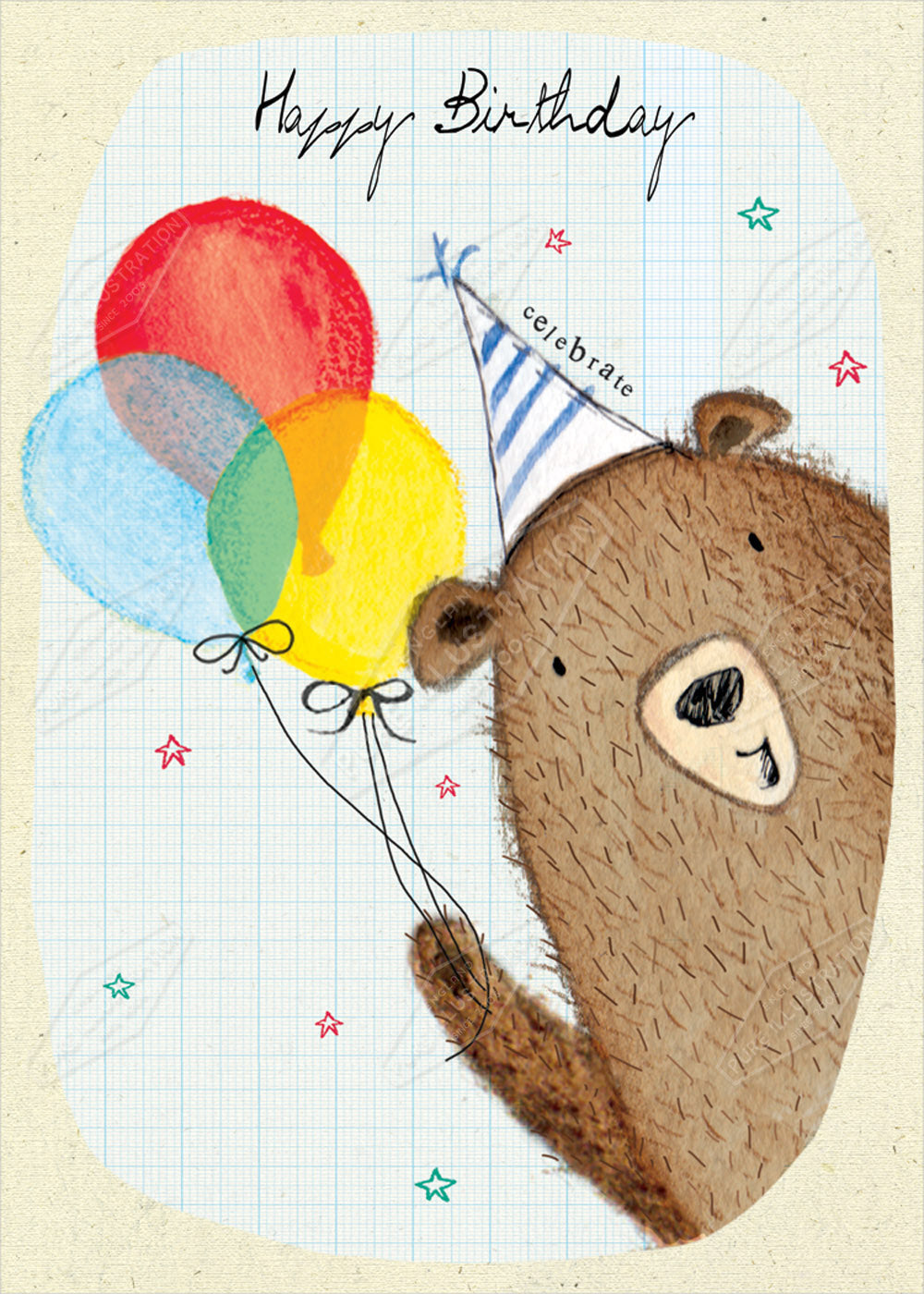 Birthday Bear Greeting Card Design by Cory Reid for Pure Art Licensing Agency & Surface Design Studio