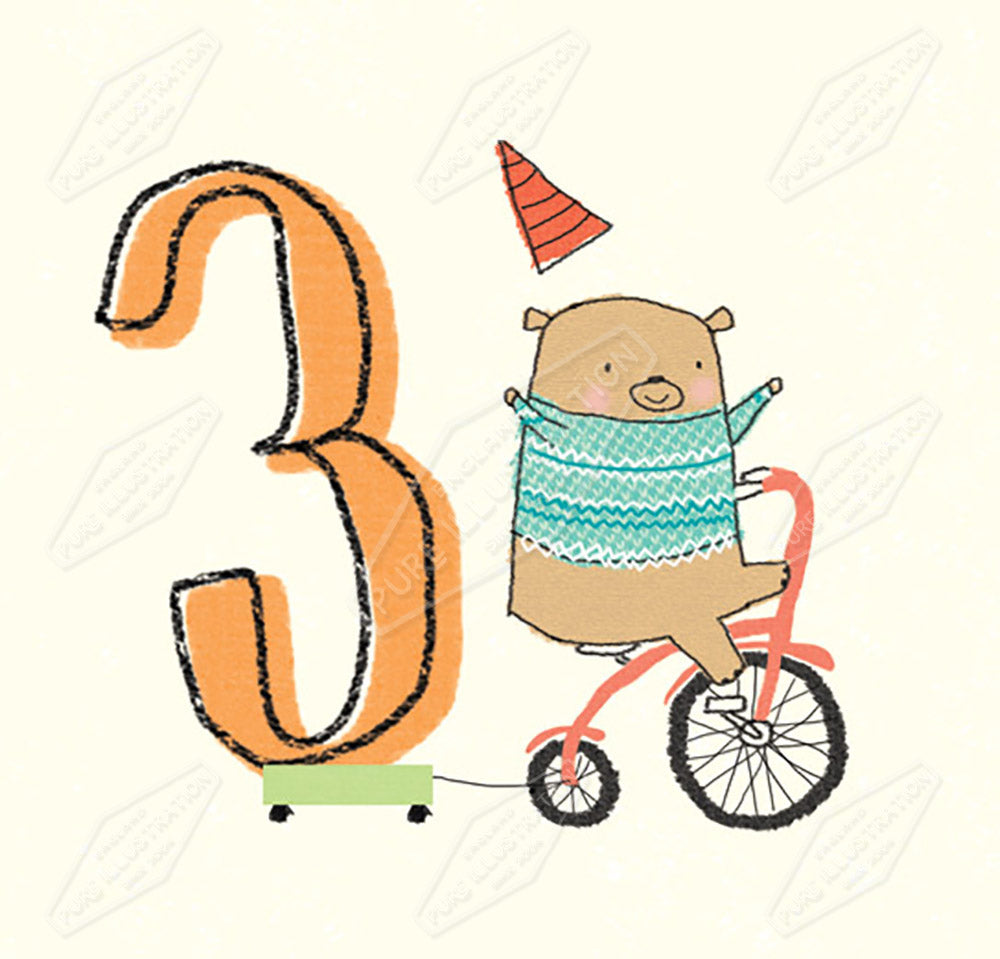 Birthday Age 3 Greeting Card Design by Cory Reid for Pure Art Licensing Agency & Surface Design Studio