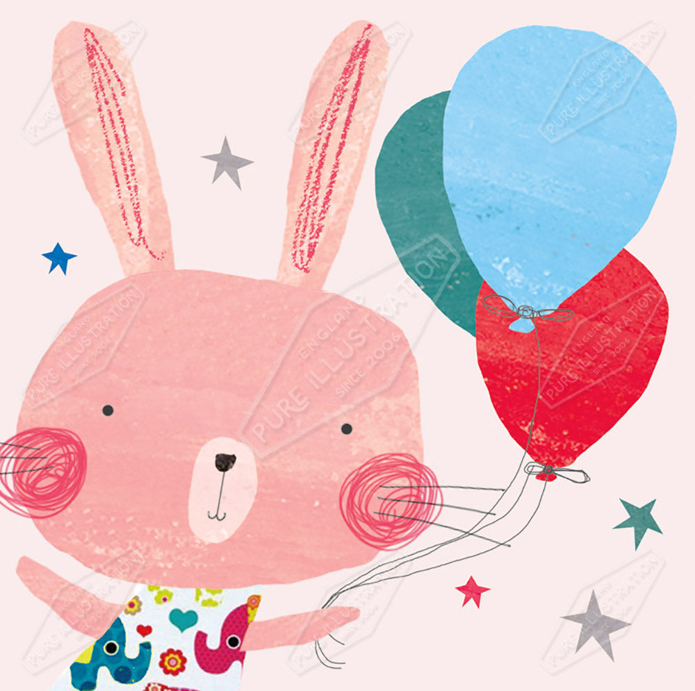 Birthday Rabbit & Balloons Greeting Card Design by Cory Reid for Pure Art Licensing Agency & Surface Design Studio