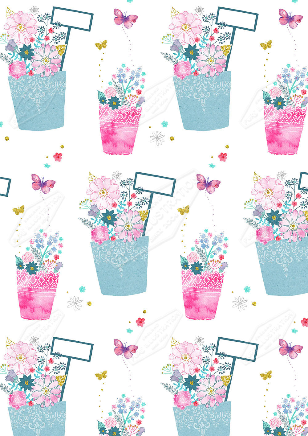 Birthday Gardening Pots Pattern Design by Victoria Marks for Pure Art Licensing Agency & Surface Design Studio