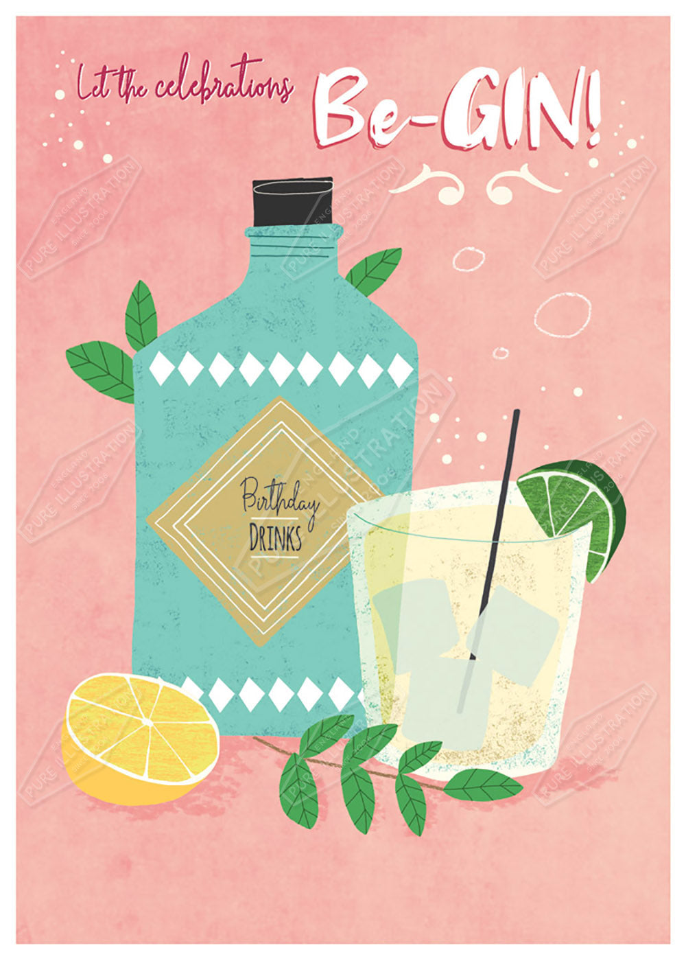 Gin Party Greeting Card Design by Cory Reid for Pure Art Licensing Agency & Surface Design Studio