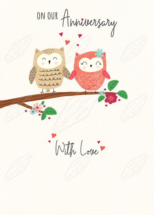 Anniversary Owls Greeting Card Design by Cory Reid for Pure Art Licensing Agency & Surface Design Studio