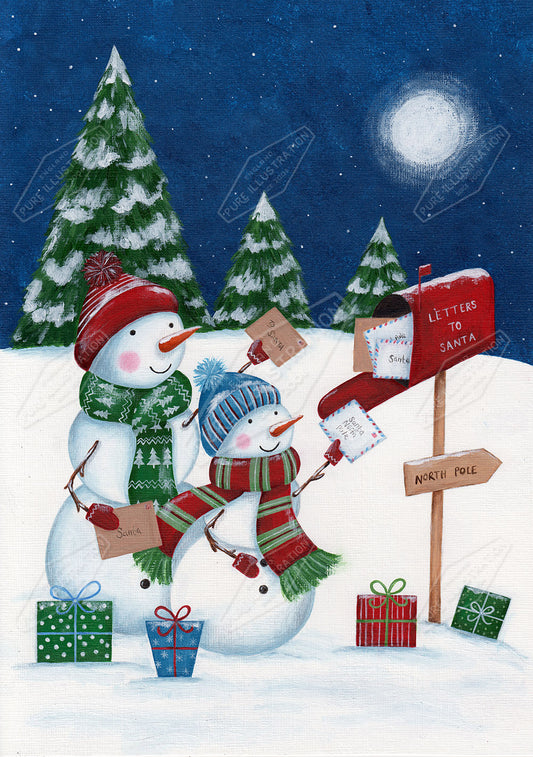 00033405AAI - Snowmen Posting Lettters Greeting Card Design by Anna Aitken - Pure Art Licensing Agency