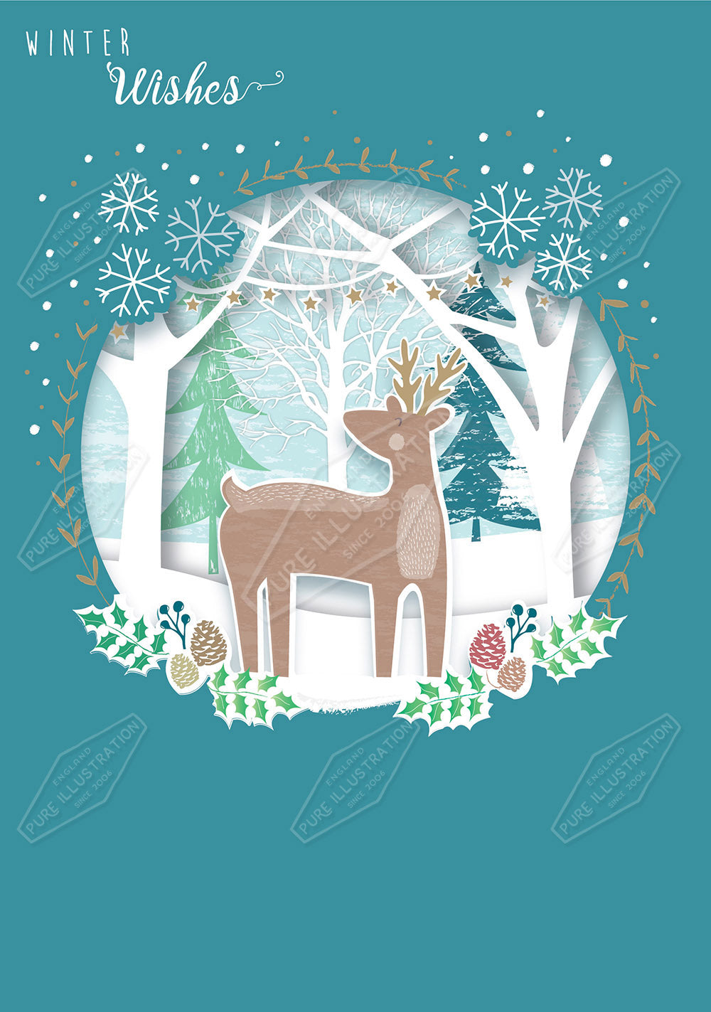 00033627AMC - Stag Christmas Card Design by Amanda McDonough - represented by Pure Art Licensing Agency - Christmas Greeting Card Design