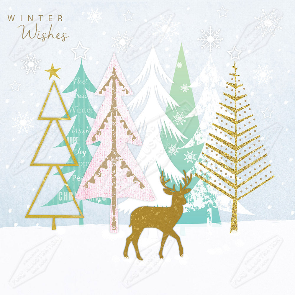00033629AMC - Stag Christmas Card Design by Amanda McDonough - represented by Pure Art Licensing Agency - Christmas Greeting Card Design