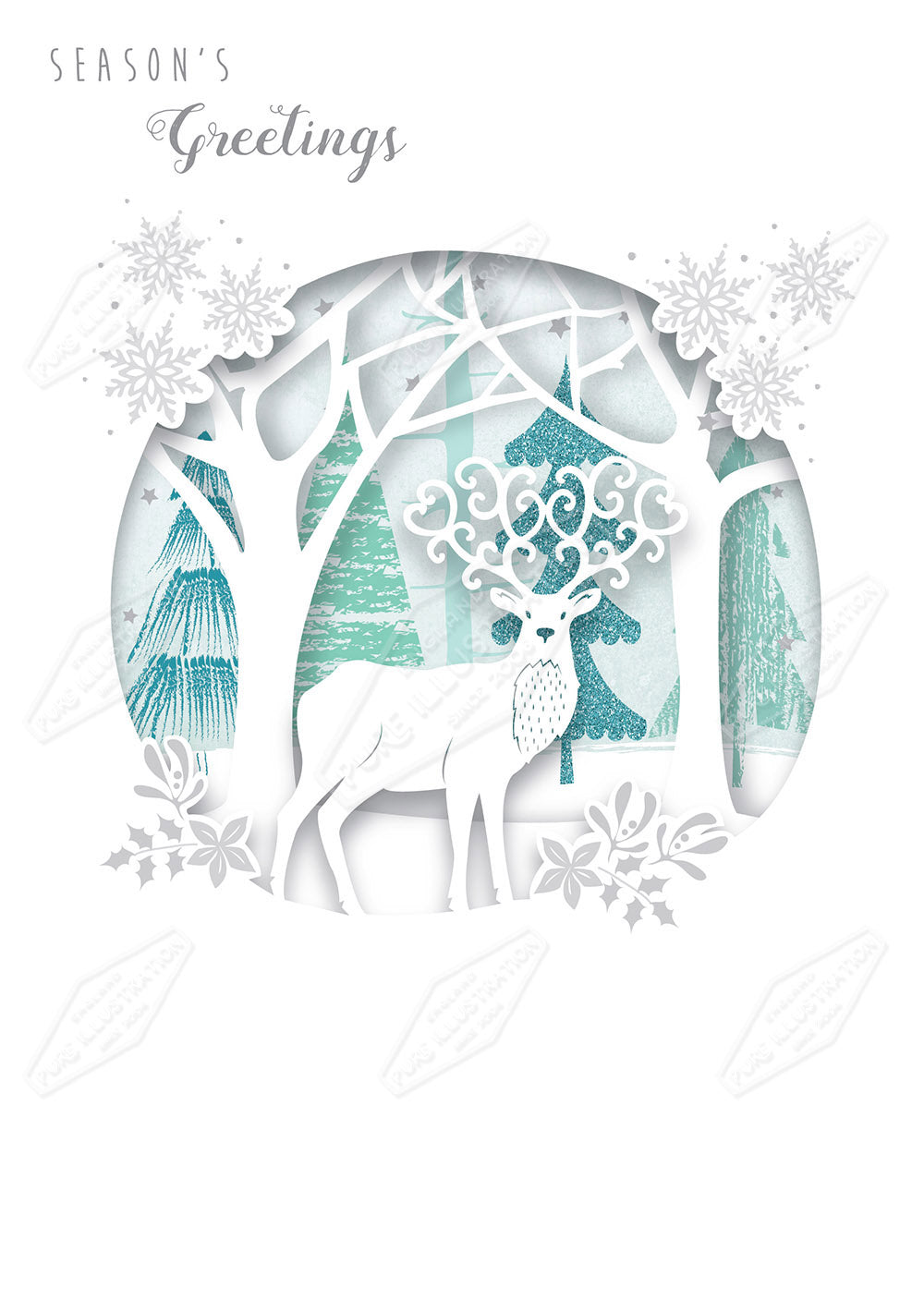 00033631AMC - Stag Christmas Laser Cut by Amanda McDonough - represented by Pure Art Licensing Agency - Christmas Greeting Card Design