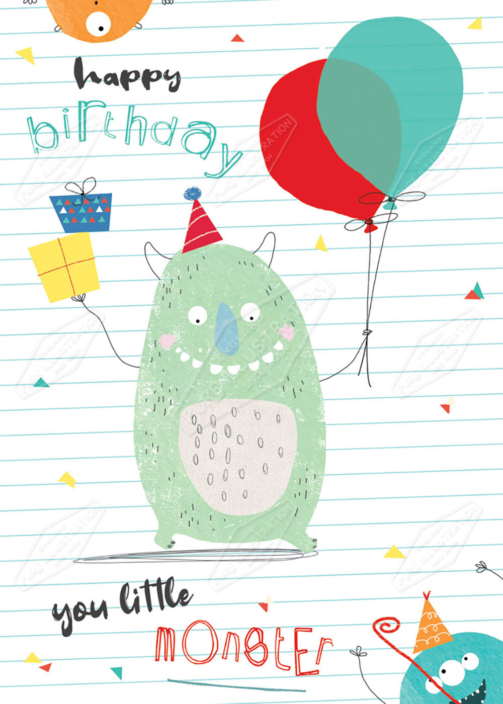 Monster Birthday Greeting Card Design by Cory Reid for Pure Art Licensing Agency & Surface Design Studio