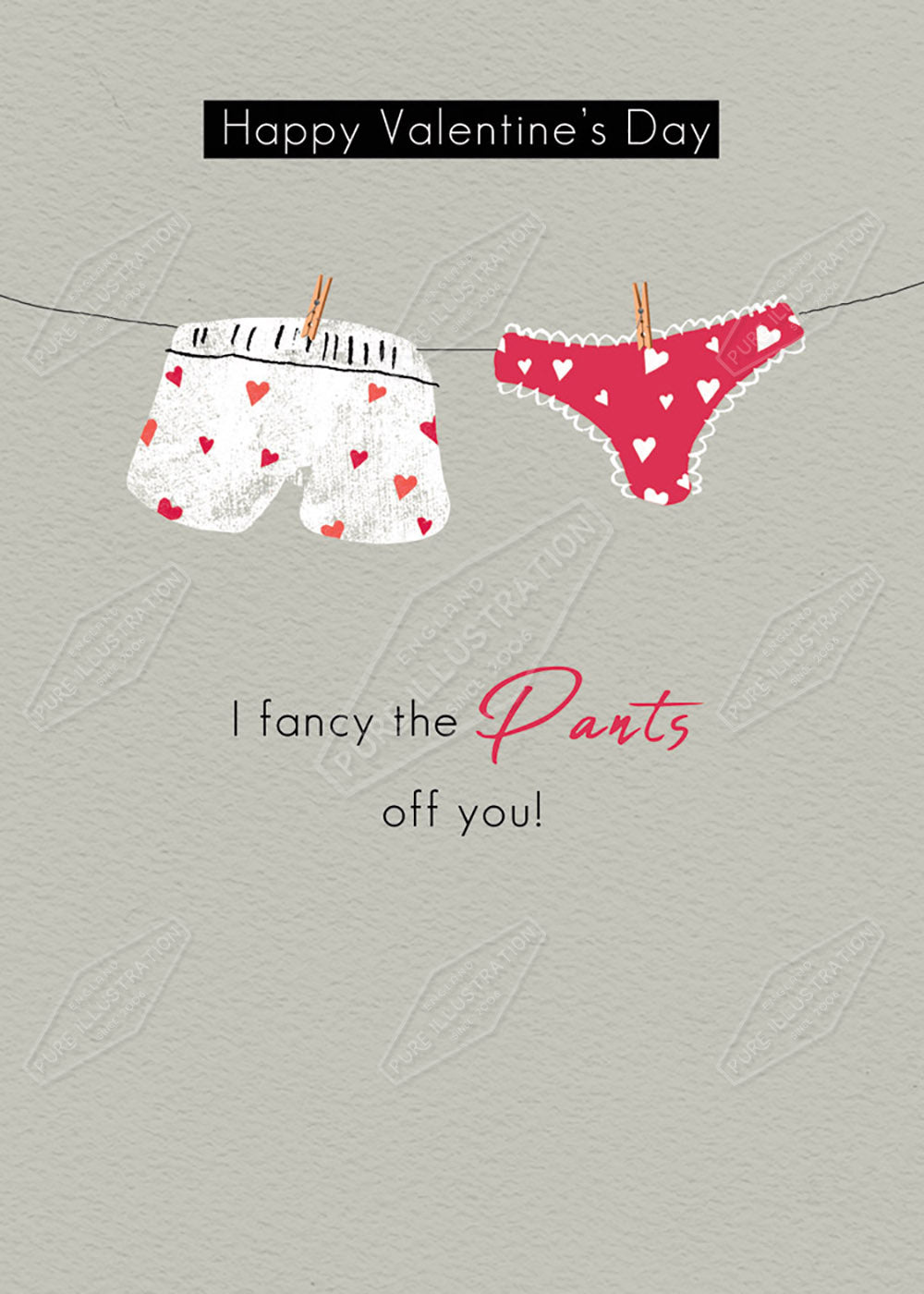 Valentines Pants Message Greeting Card Design by Cory Reid for Pure Art Licensing Agency & Surface Design Studio
