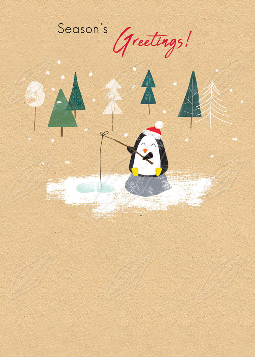 Seasons Greetings Penguin Greeting Card Design by Cory Reid for Pure Art Licensing Agency & Surface Design Studio