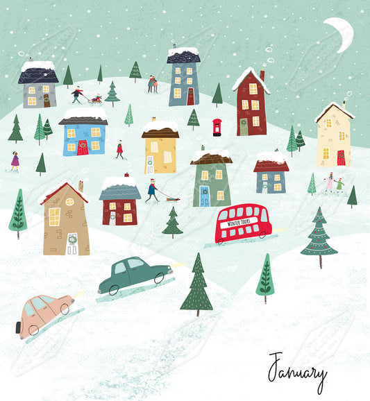 Christmas Ski Town Greeting Card Design by Cory Reid for Pure Art Licensing & Surface Design Agency