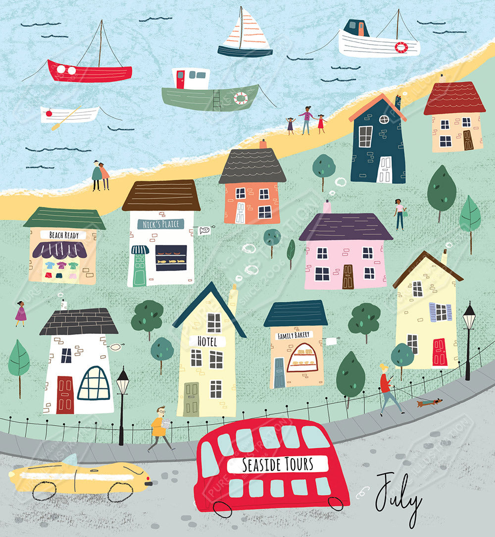Christmas Coastal Town Greeting Card Design by Cory Reid for Pure Art Licensing & Surface Design Agency