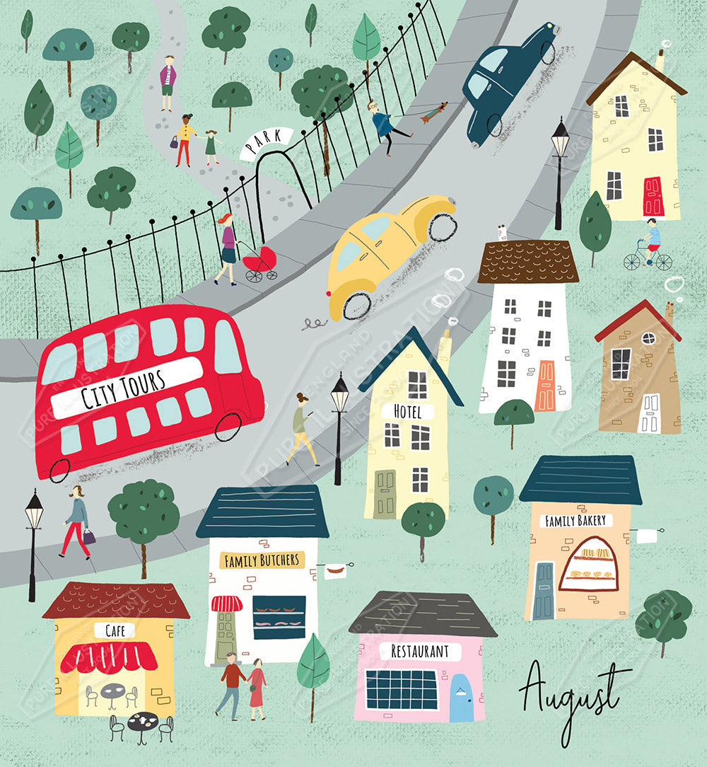 Summer Town Illustration by Cory Reid for Pure Art Licensing Agency