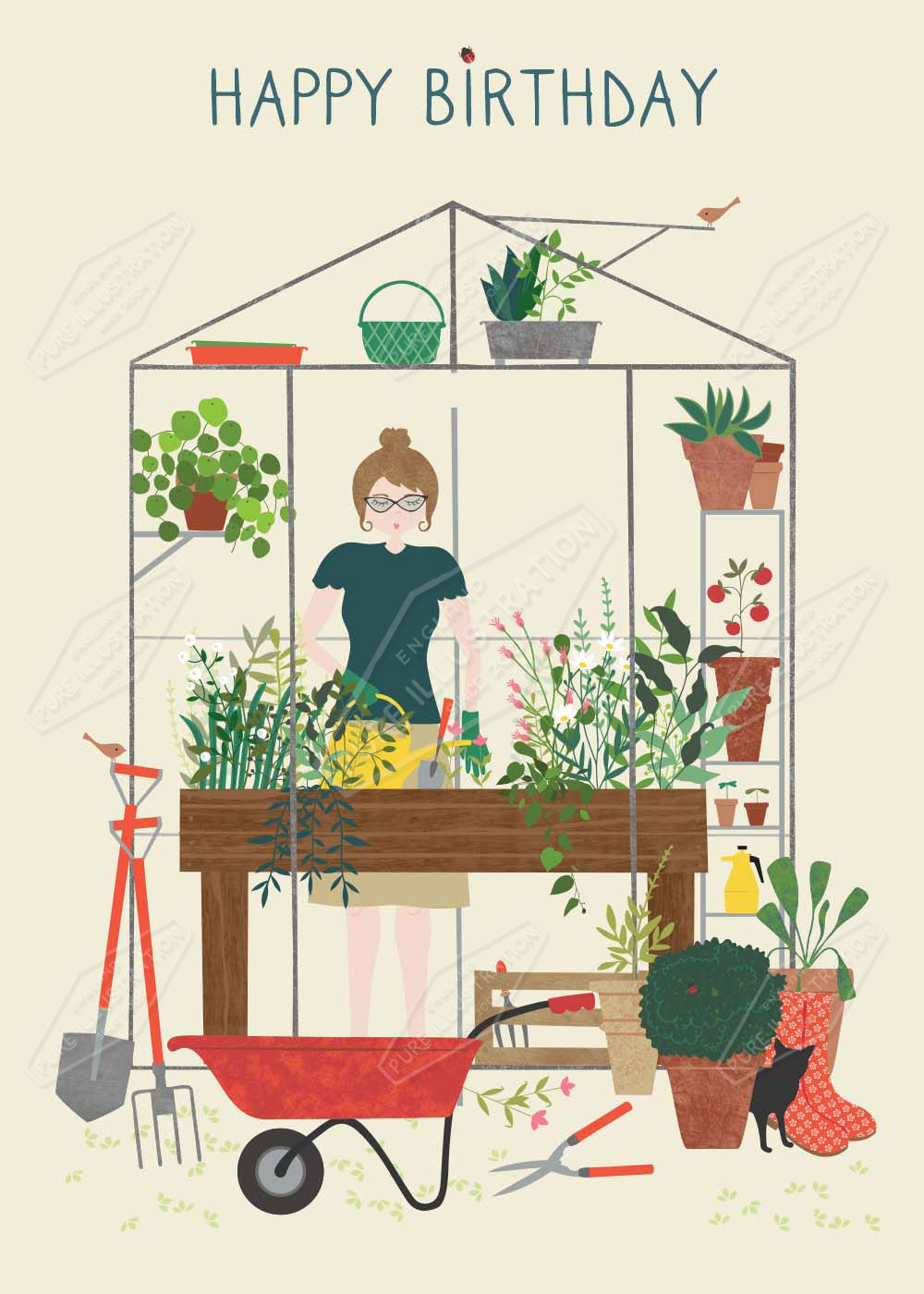 Gardening Greenhouse Illustration by Gill Eggleston for Pure Art Licensing Agency & Surface Design Studio