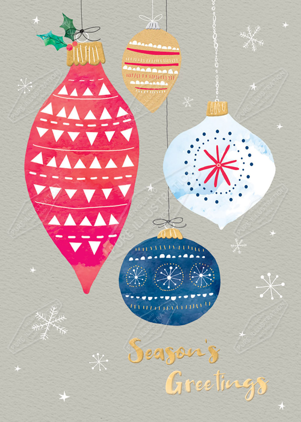 Christmas Decorations Greeting Card Design Illustration by Cory Reid for Pure Art Licensing Agency & Surface Design Studio