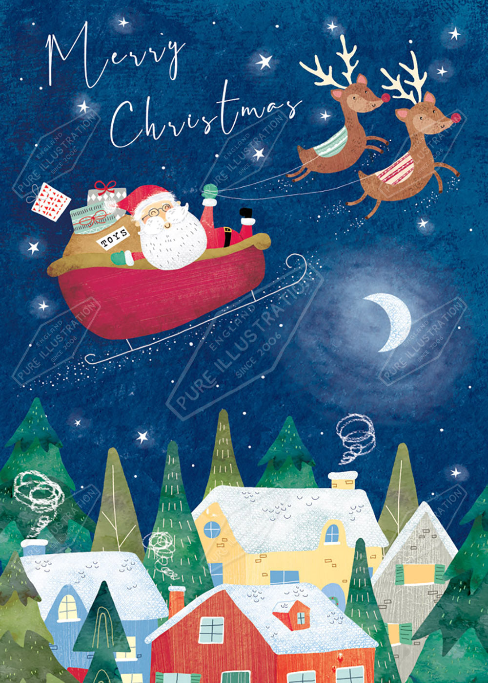 Santa Delivering Presents Illustration by Cory Reid for Pure Art Licensing Agency & Surface Design Studio