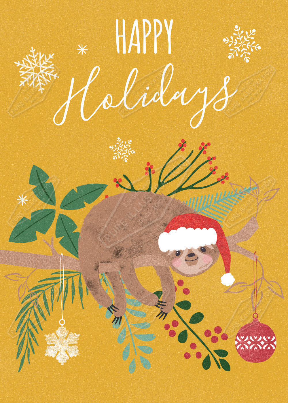 Sloth Christmas design by Gill Eggleston for Pure Art Licensing Agency