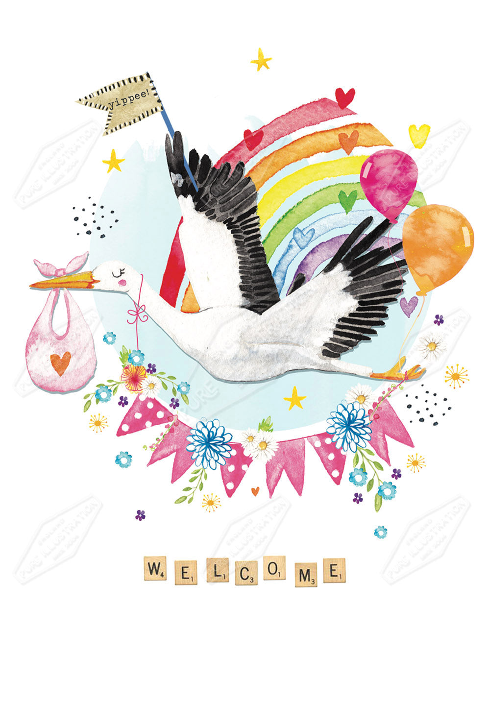 00034369EST- Emily Stalley is represented by Pure Art Licensing Agency - New Baby Greeting Card Design