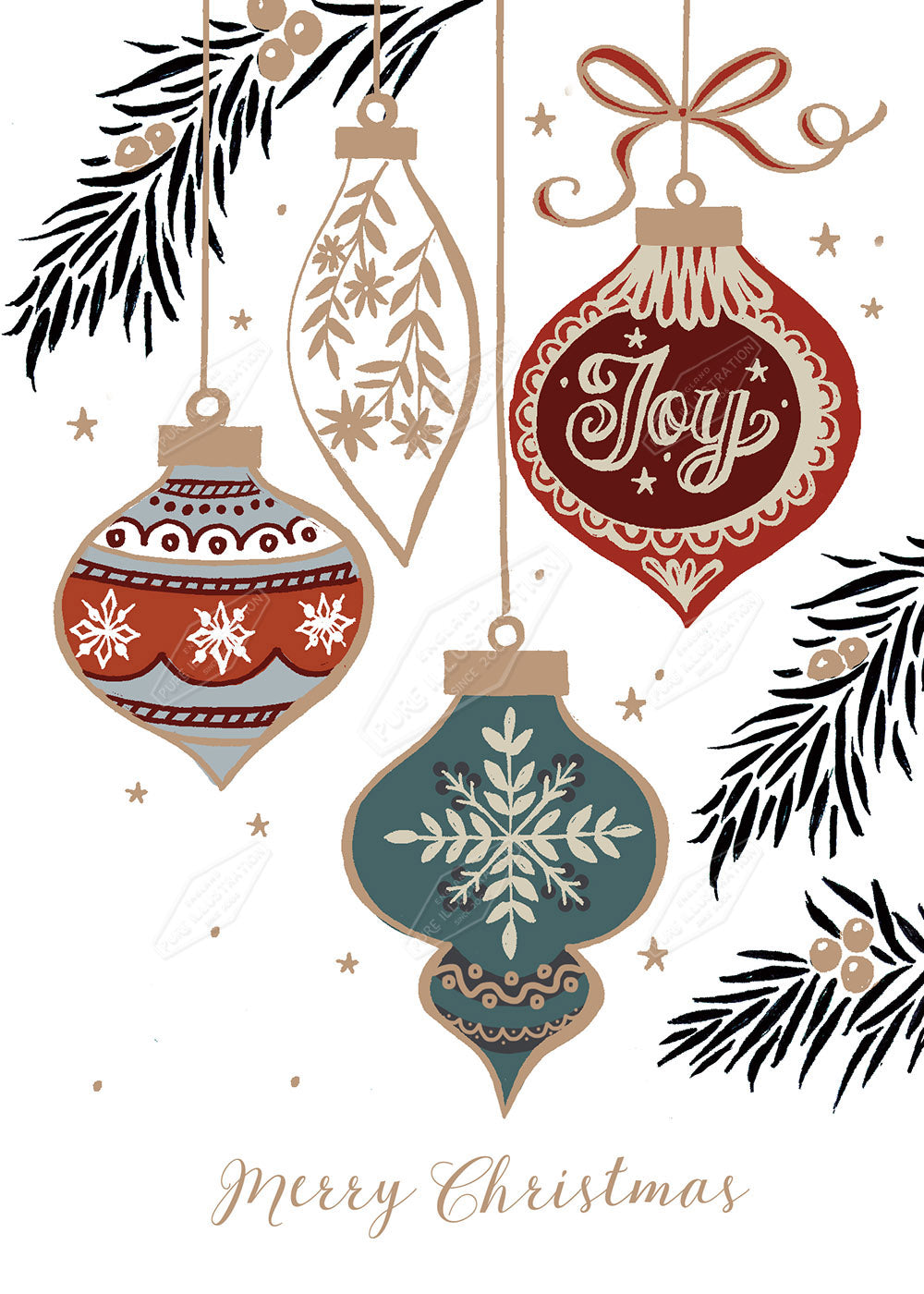 00034889DEV - Christmas Baubles Illustration by Deva Evans - Pure Art Licensing & Surface Design Studio