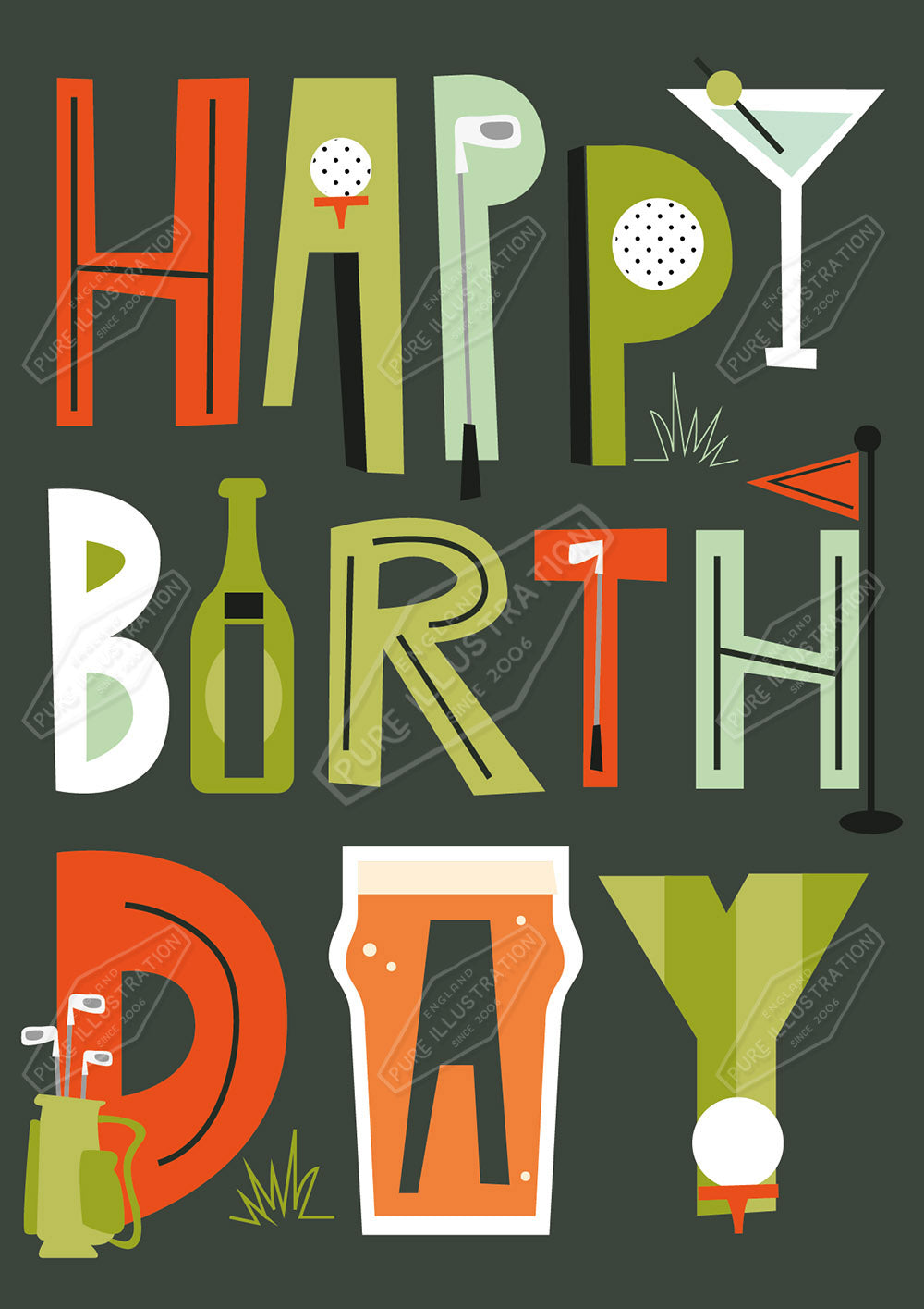 Golf Birthday Greeting Card Design - by Luke Swinney - Pure Art Licensing Agency & Surface Design Studio