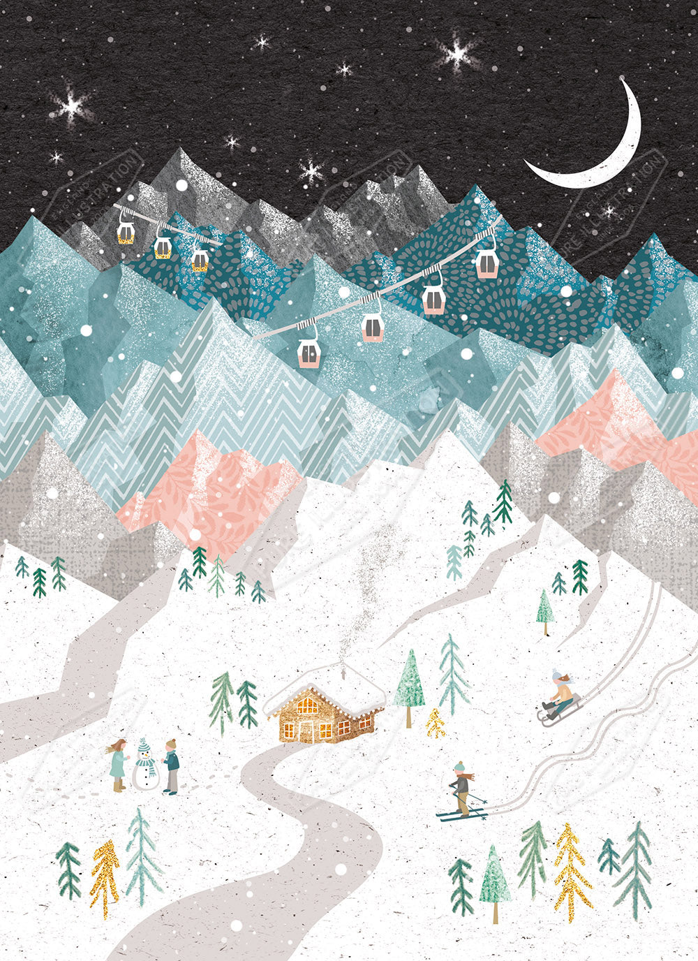 Mystical Christmas Ski Lodge by Victoria Marks for Pure art Licensing Agency & Surface Design Studio