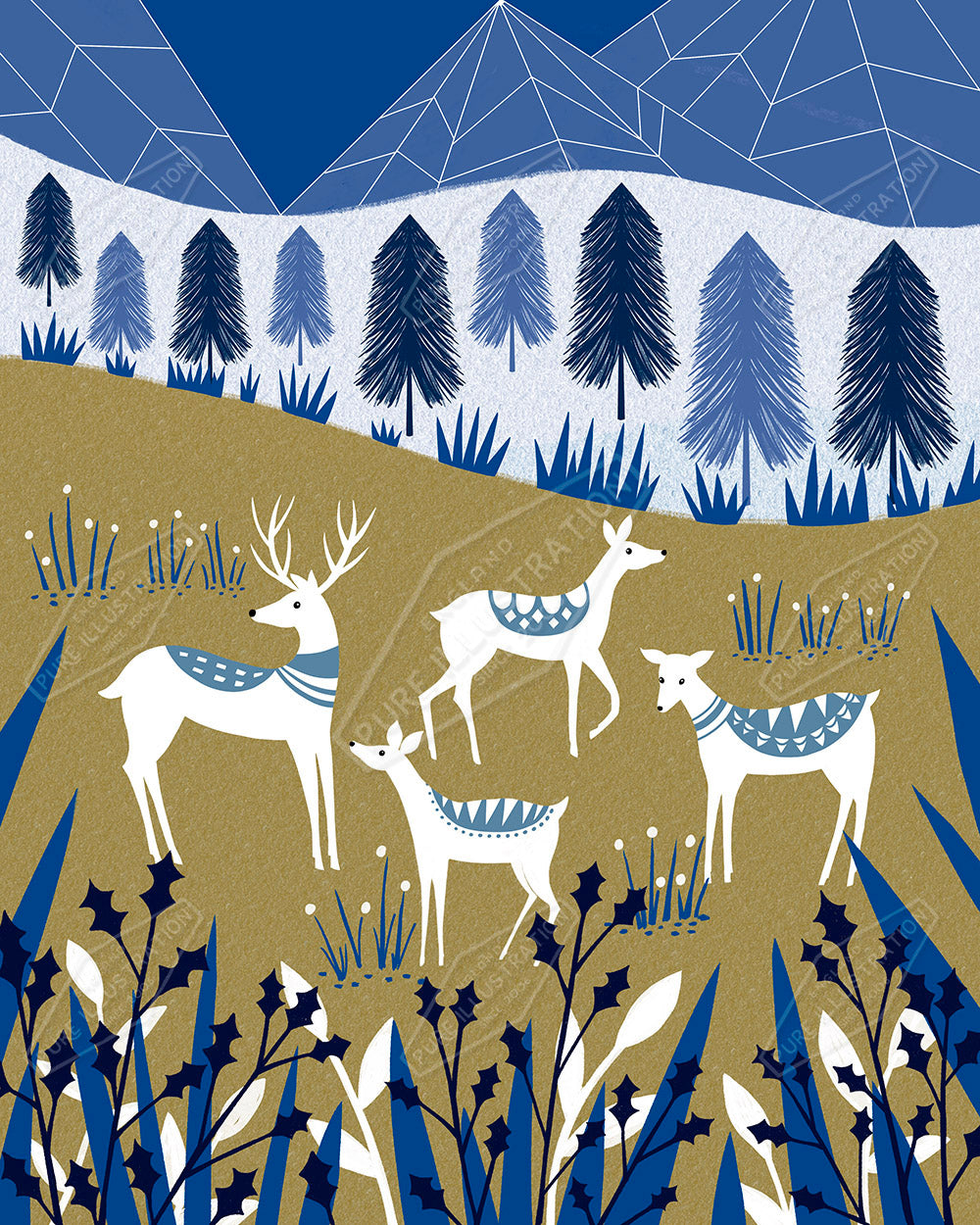 Country Deer Christmas Illustration by Sian Summerhayes for Pure Art Licensing & Surface Design Agency