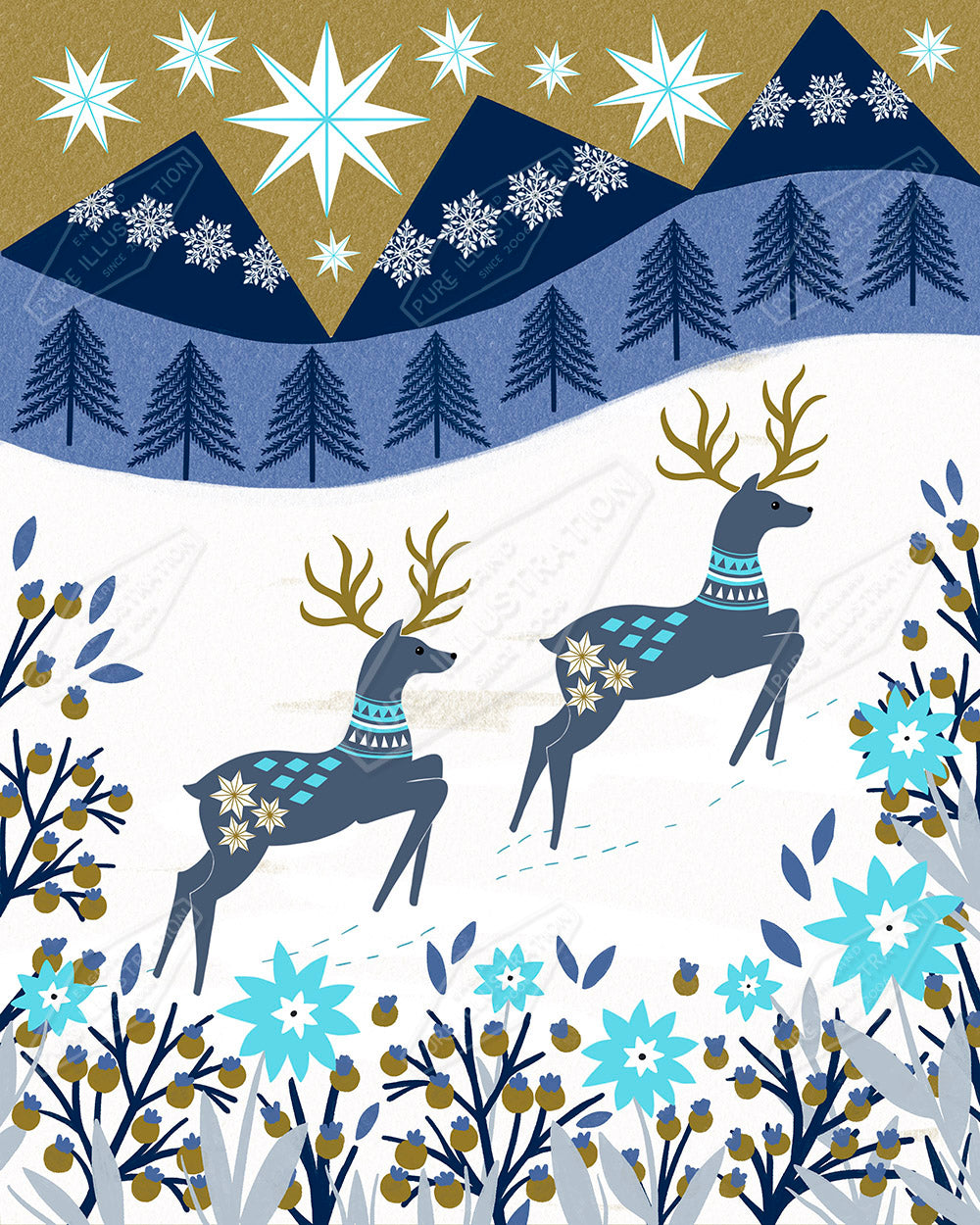Country Deer Christmas Illustration by Sian Summerhayes for Pure Art Licensing & Surface Design Agency
