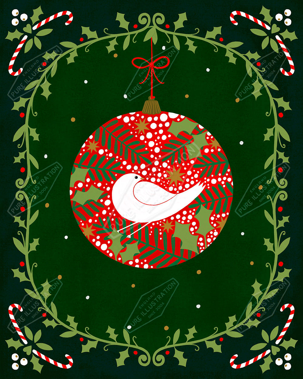 Dove Decoration Christmas Illustration by Sian Summerhayes for Pure Art Licensing & Surface Design Agency
