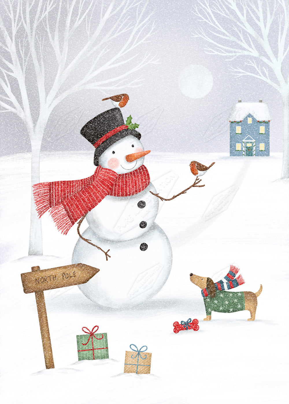 Snowy Snowy Snowman Illustration by Anna Aitken for Pure Art Licensing Agency & Surface Design Studio