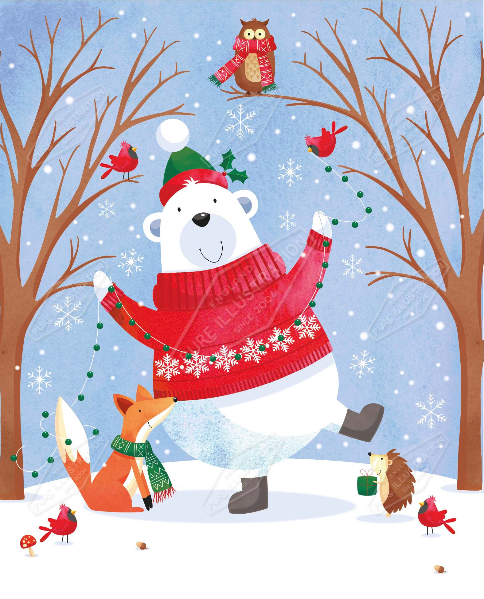 00035109SPI- Sarah Pitt is represented by Pure Art Licensing Agency - Christmas Greeting Card Design