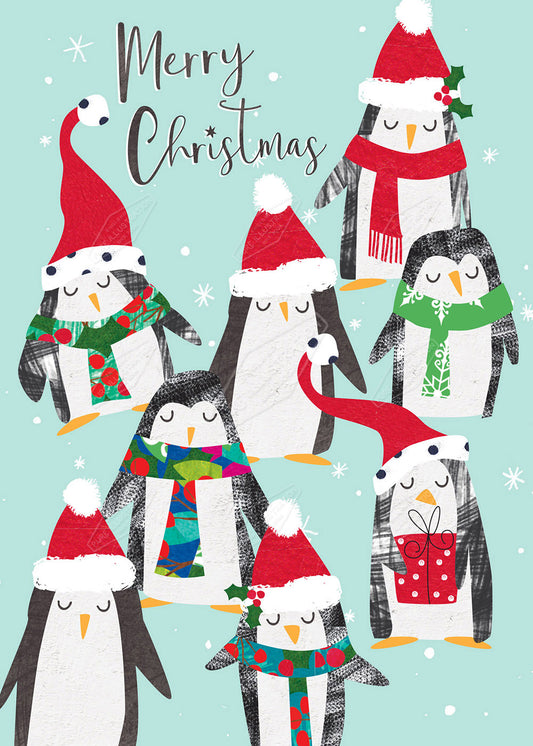 00035209IMC - Penguins Christmas Design for Greeting Cards, Gift Bags & Product Design - Isla McDonald is represented by Pure Art Licensing Agency - Christmas Greeting Card